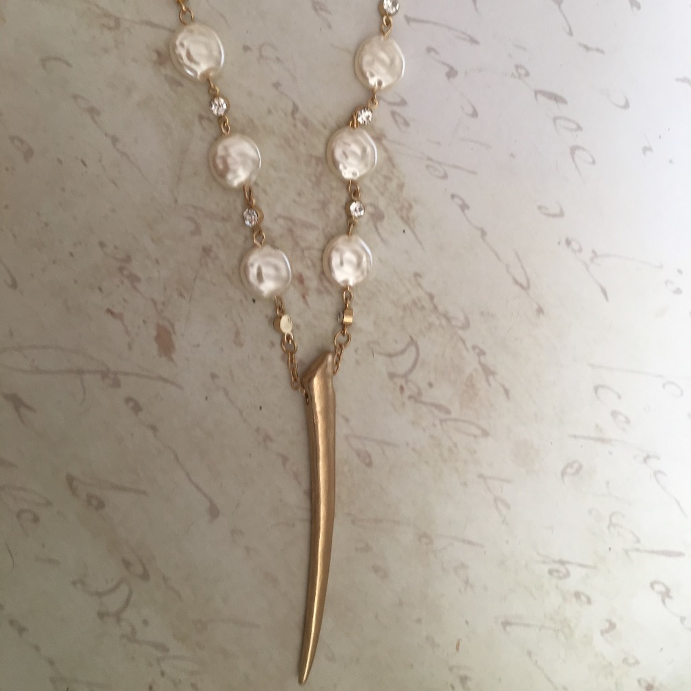 CHRISTA STEPHEN Long Gold Horn Charm Necklace